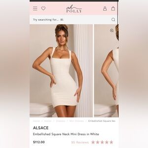 Oh Polly White Embellished Square Neck Mini Dress